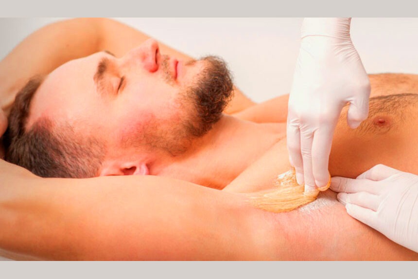 Man receiving affordable mens waxing treatment at Claremont Perth salon with professional waxing specialist